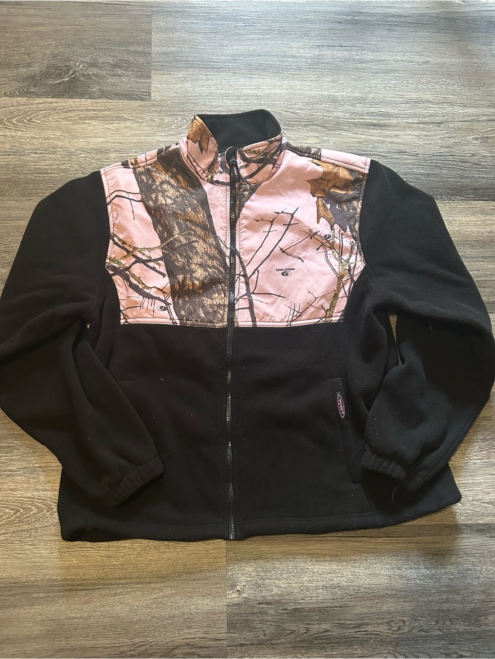 Women’s Black Fleece Jacket with Pink Camo Yoke
